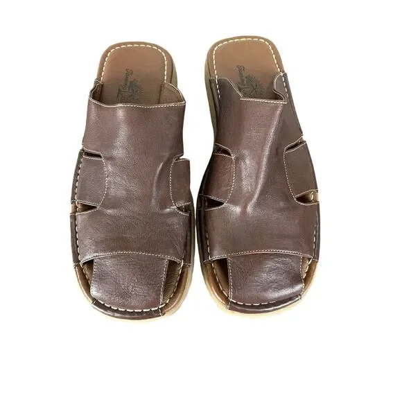 NWT Tommy Bahama Men's Beach Slide Closed Toe Sandals Espresso Brown Premium Lea - Picture 2 of 8